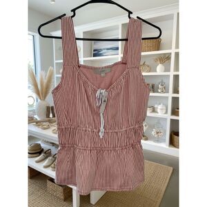 LOFT Red White Striped Sleeveless Top Size M - NWT Nautical Peplum